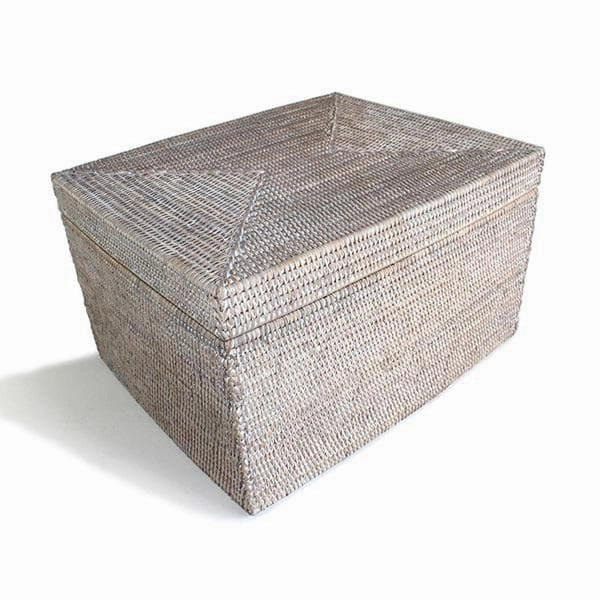 White Wash Rattan Rectangular Lidded Storage Basket