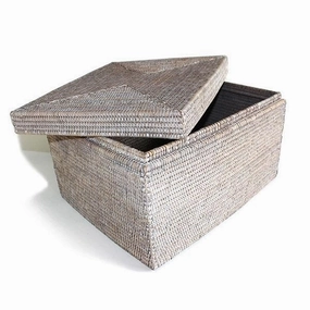 White Wash Rattan Rectangular Lidded Storage Basket Decorative Baskets clearance deals