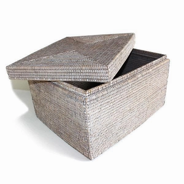 White Wash Rattan Rectangular Lidded Storage Basket Decorative Baskets clearance deals