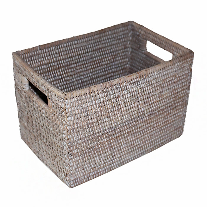 White Wash Rattan Rectangular Storage Basket 12x8 Decorative Baskets clearance deals