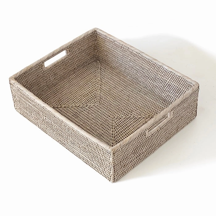 White Wash Rattan Shelf/Tray Basket 18"L