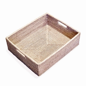 White Wash Rattan Shelf/Tray Basket 18"L Decorative Baskets clearance deals