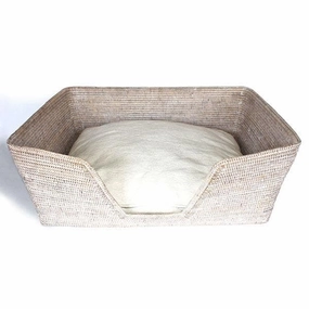 White Washed Rattan Large Dog Bed Basket 30" Decorative Baskets clearance deals