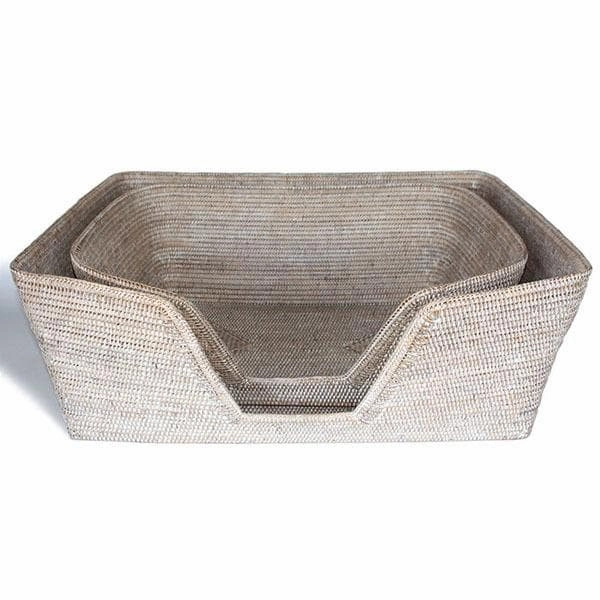 White Washed Rattan Large Dog Bed Basket 30"
