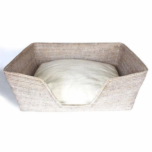 White Washed Rattan Large Dog Bed Basket 30" Decorative Baskets clearance deals