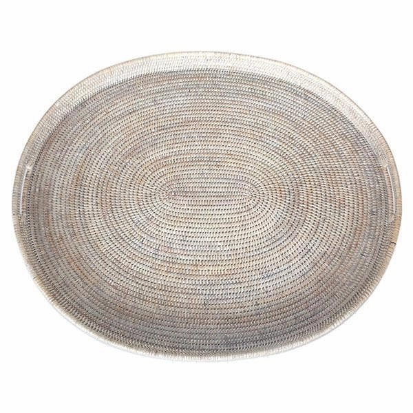 White Washed Rattan Oval Tray 28"