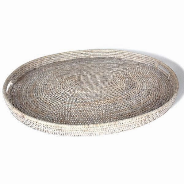 White Washed Rattan Oval Tray 28" Decorative Trays cheap sale
