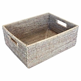 White Washed Rattan Shelf Basket 15.5"L Decorative Baskets clearance deals