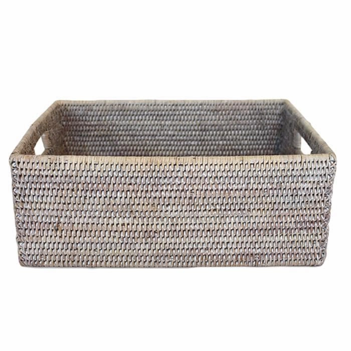 White Washed Rattan Shelf Basket 15.5"L