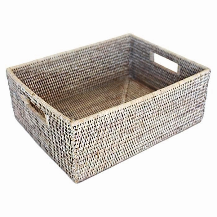 White Washed Rattan Shelf Basket 15.5"L Decorative Baskets clearance deals