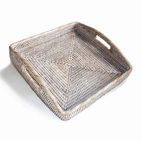 White Washed Rattan Square Tray 12" Decorative Trays cheap sale