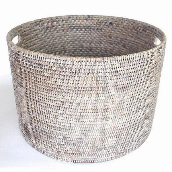 White Washed Rattan Storage Basket Open Round Decorative Baskets clearance deals