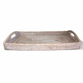 White Washed Rattan Tray Morning Rectangular Large 20.5" Decorative Trays cheap sale