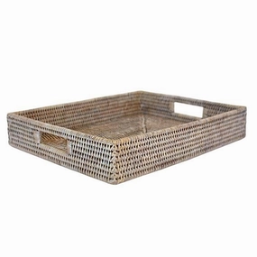 White Washed Rattan Tray Rectangular 15" Decorative Trays cheap sale