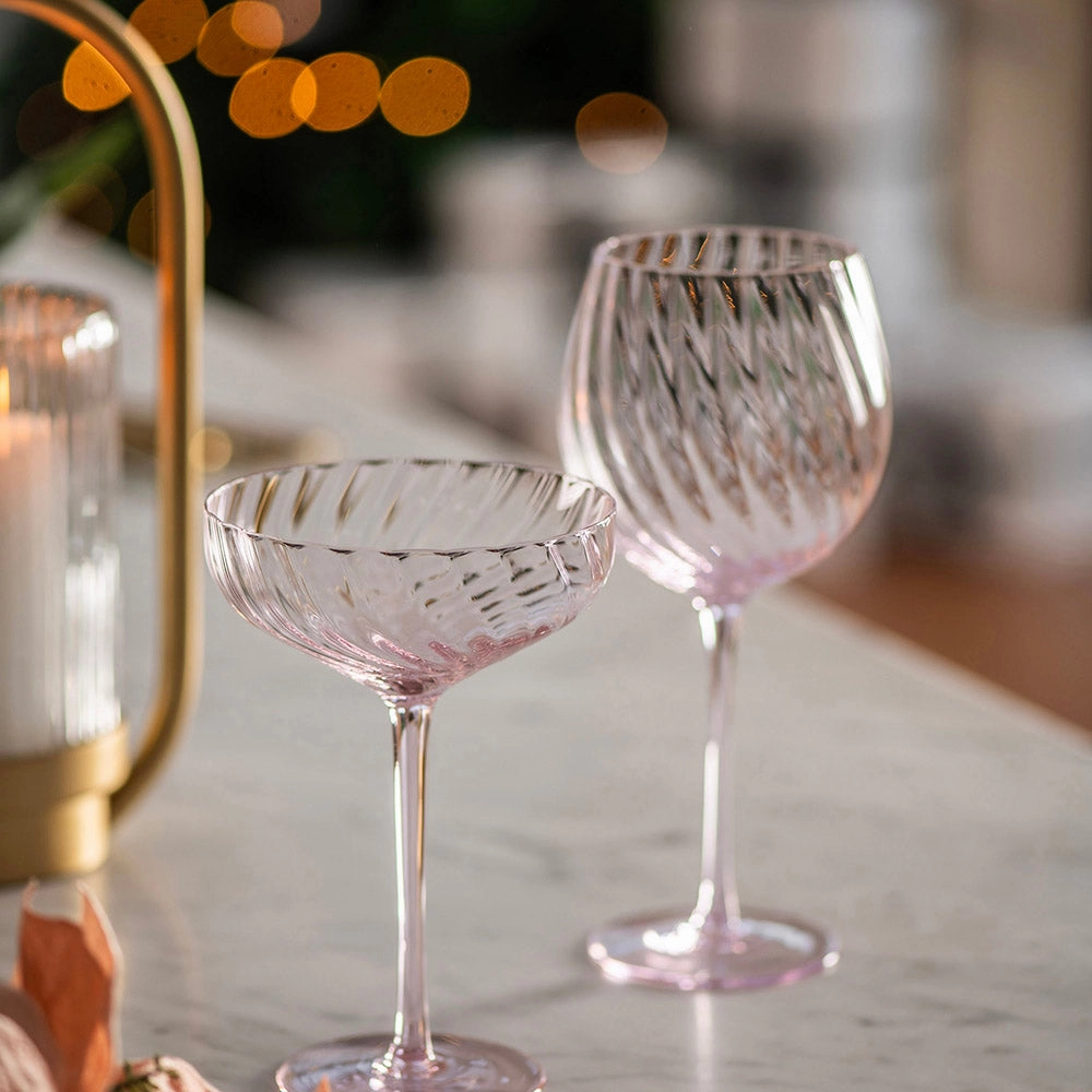 WINE GLASS Ribbed Swirl Blush 535ml Glassware clearance picks