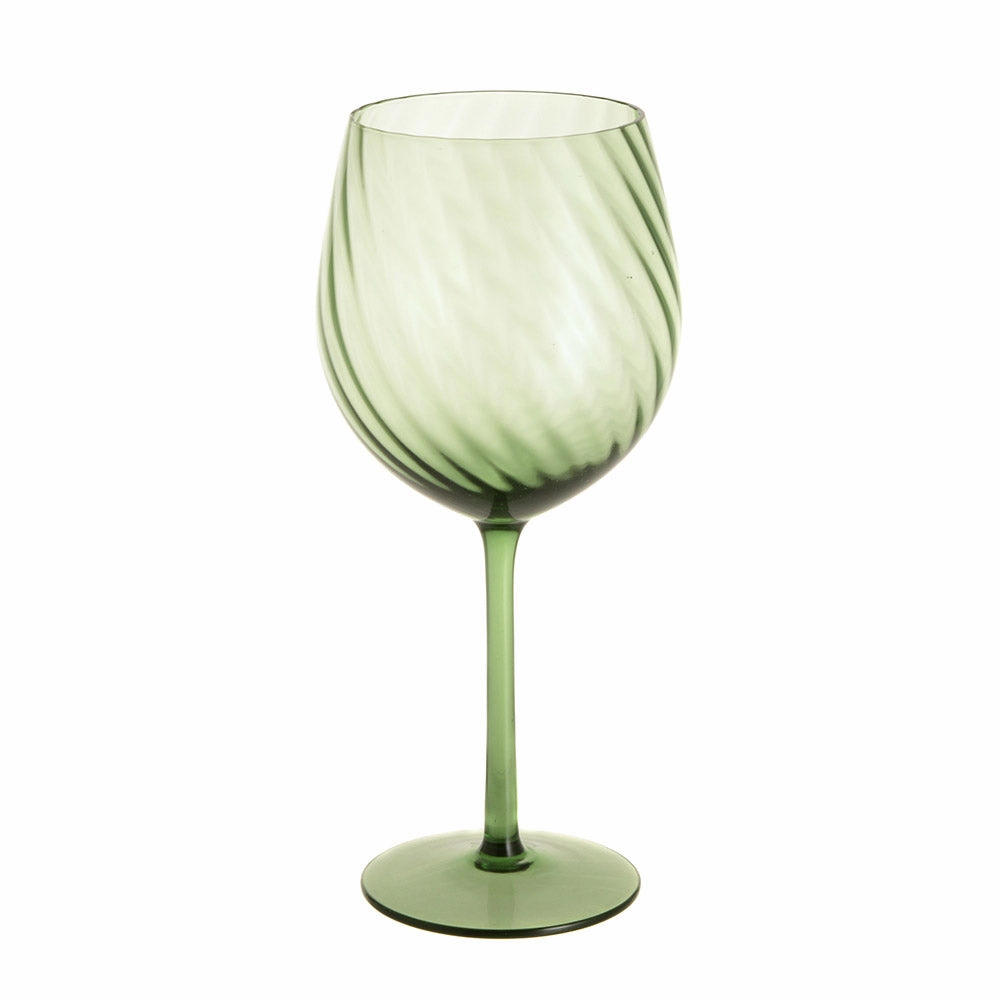 Wine Glass Ribbed Swirl Forest Green Glassware clearance picks