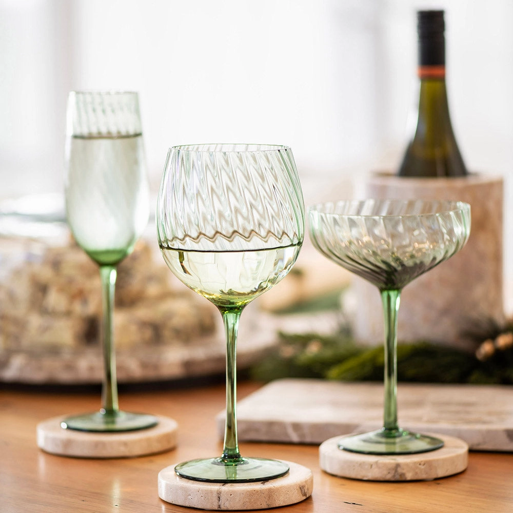 Wine Glass Ribbed Swirl Forest Green Glassware clearance picks