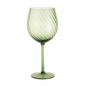 Wine Glass Ribbed Swirl Forest Green Drinkware Bar Essentials