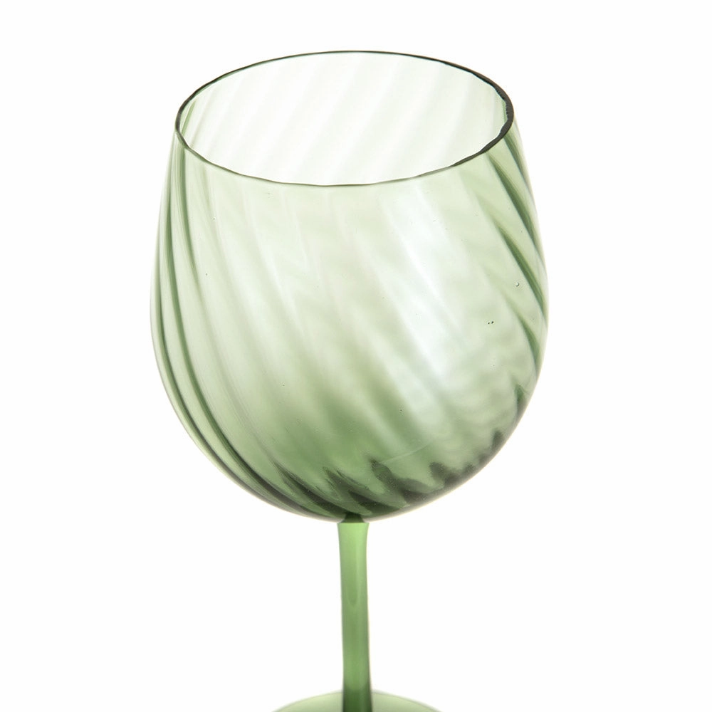 Wine Glass Ribbed Swirl Forest Green Glassware clearance picks
