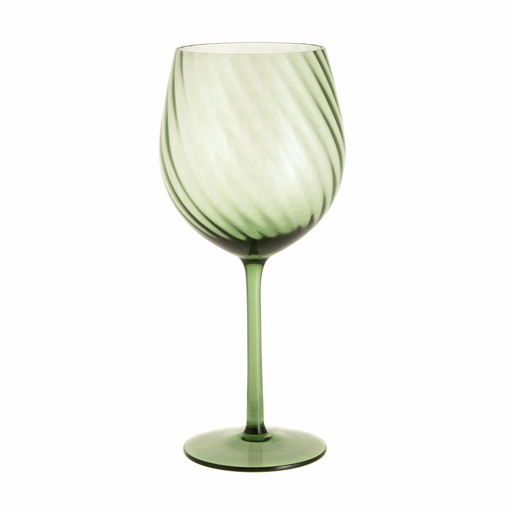 Wine Glass Ribbed Swirl Forest Green Drinkware Bar Essentials