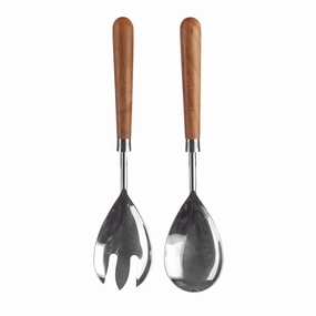 Wood Salad Server Set/2 with Silver Head Serveware clearance shop