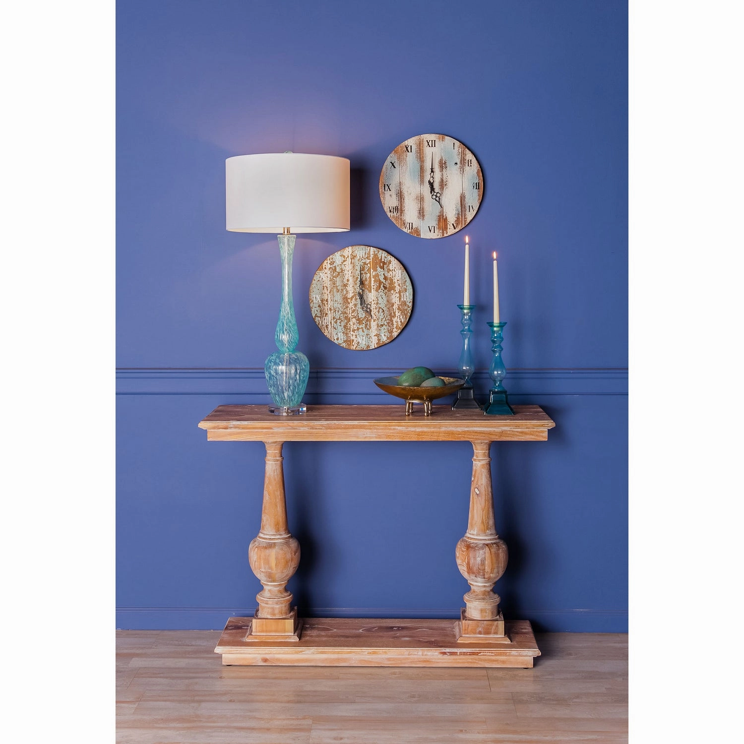 Wooden Roman Clock Weathered Blue Clocks decor discount