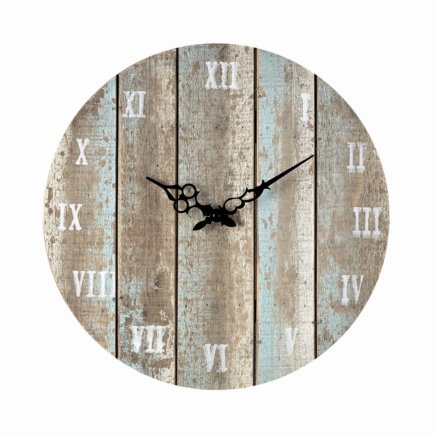 Wooden Roman Clock Weathered Blue Wall Clocks Timeless Sale