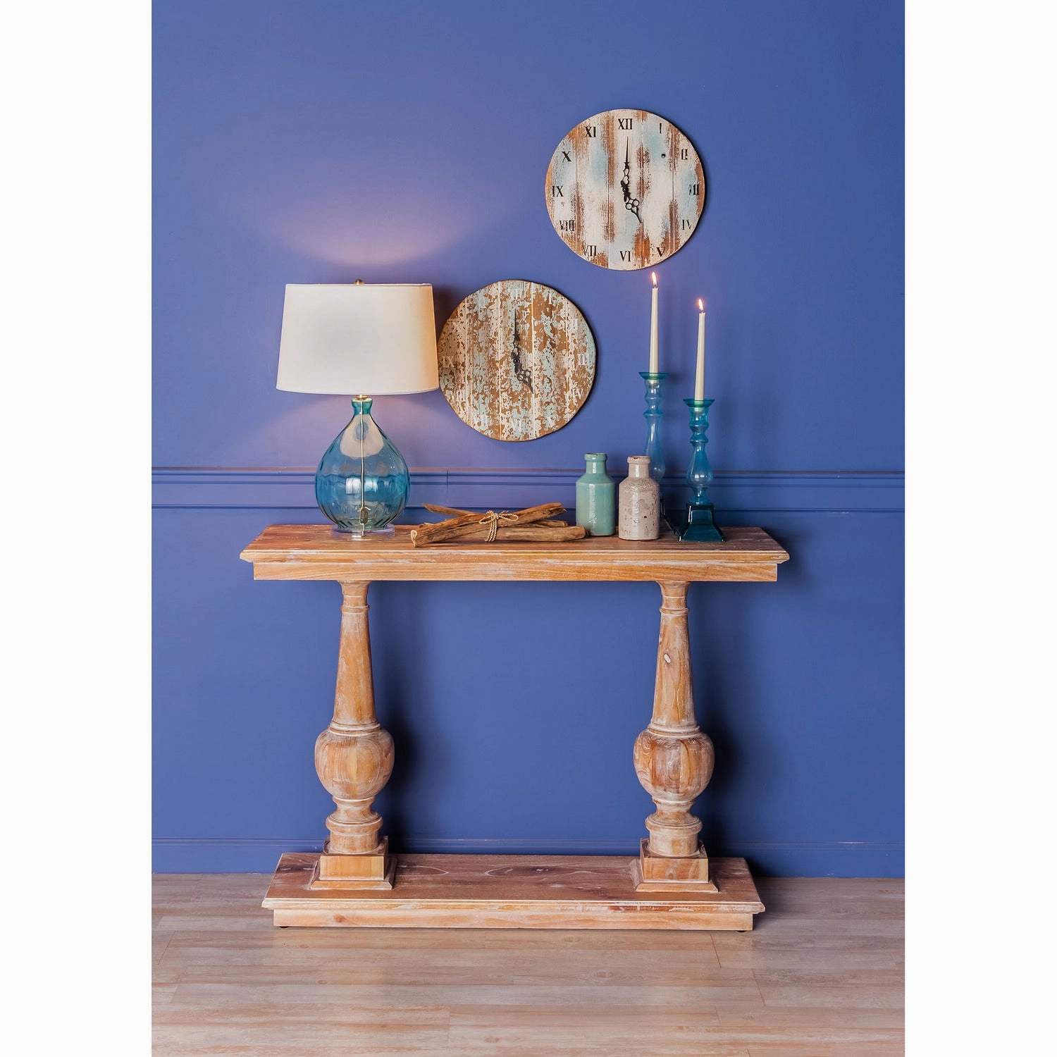 Wooden Roman Clock Weathered Blue Clocks decor discount