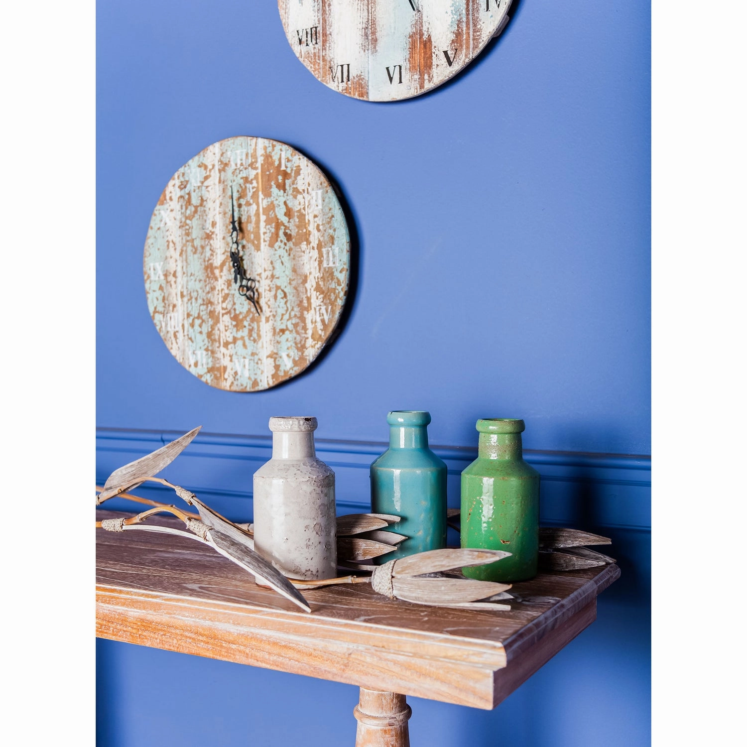 Wooden Roman Clock Weathered Blue Clocks decor discount