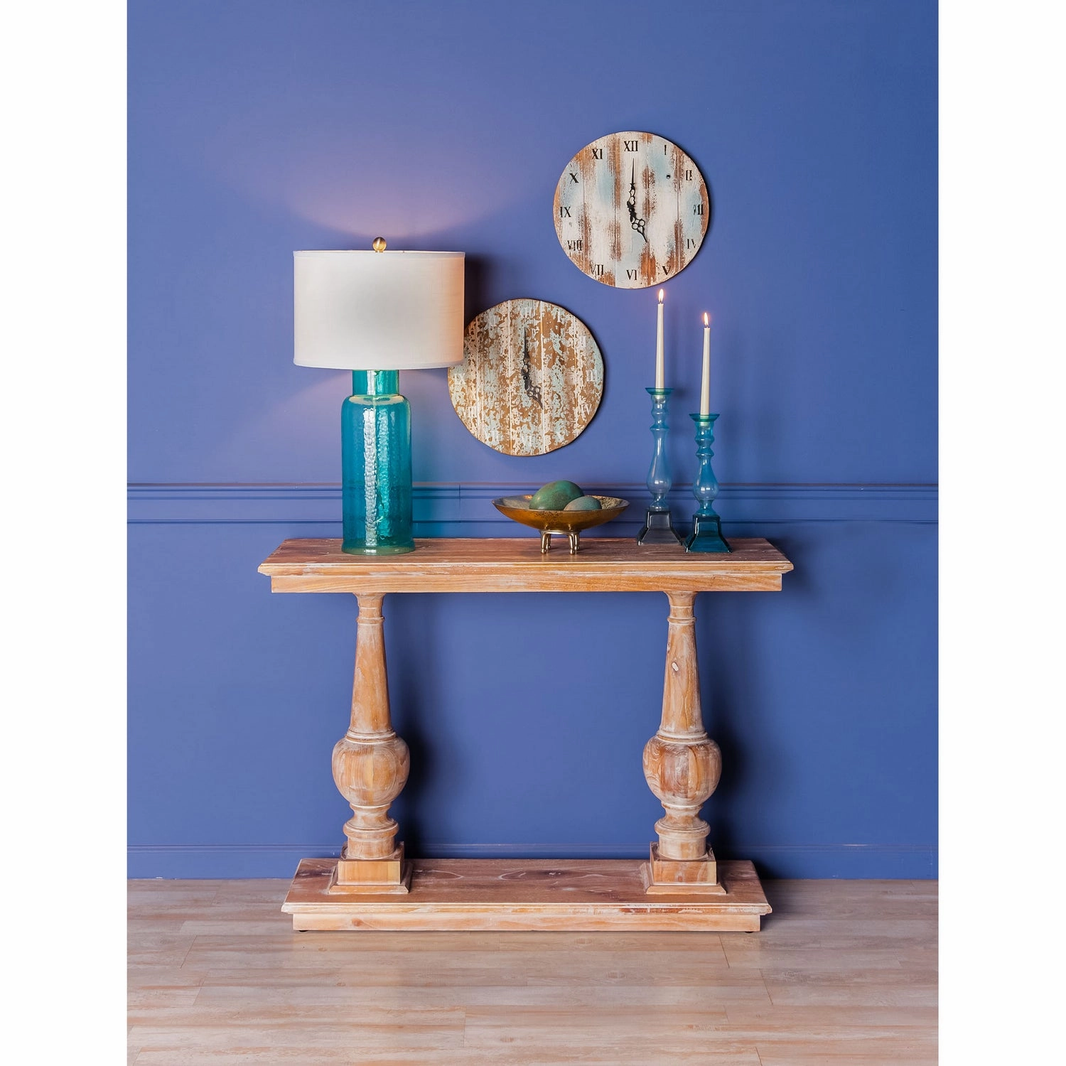 Wooden Roman Clock Weathered Blue Clocks decor discount
