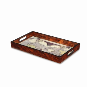 World Map Vintage Burlwood Serving Tray Cooking Tools & Accessories clearance kits