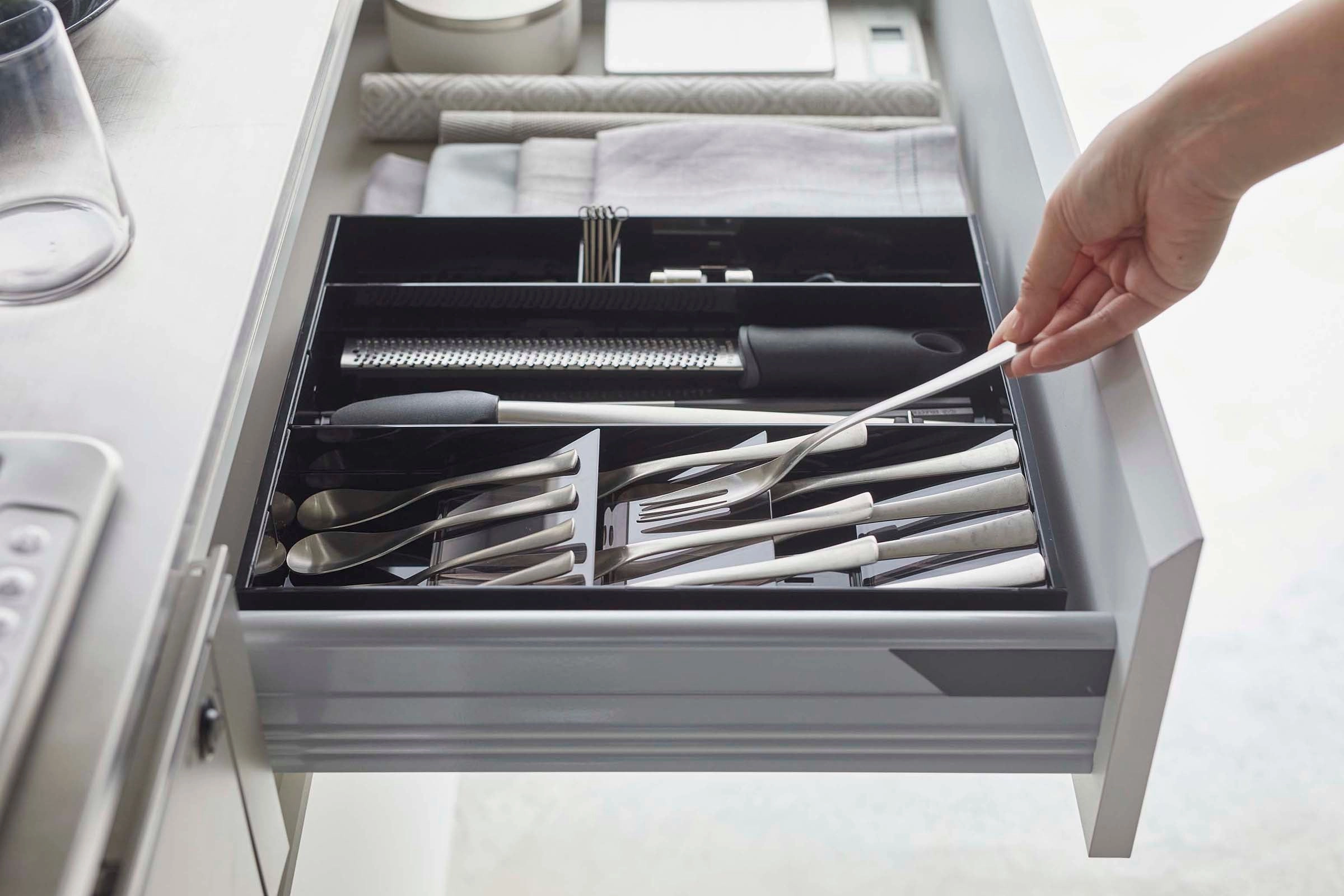 Yamazaki Home Cutlery Organizer - Three Styles, ABS Plastic, Expandable I, Adjustable, Expandable, No Assembly