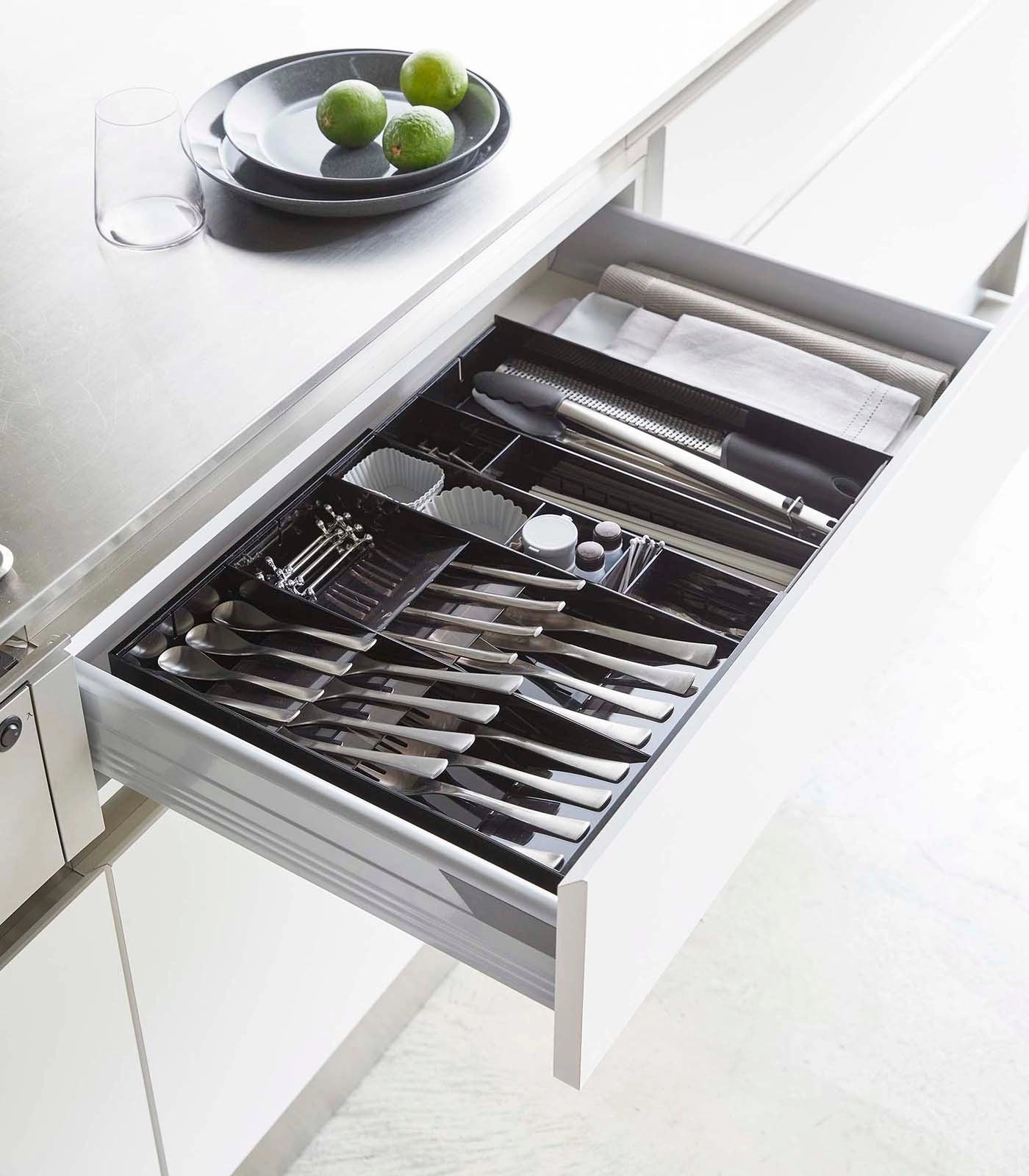 Yamazaki Home Cutlery Organizer - Three Styles, ABS Plastic, Expandable I, Adjustable, Expandable, No Assembly