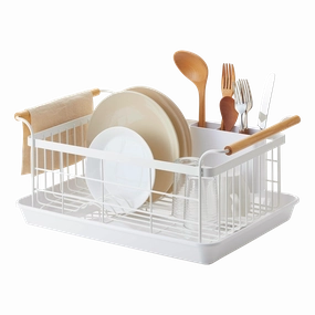 Yamazaki Home Dish Rack, Steel   Wood, Supports 22 pounds, Drainer Tray, Handles, Utensil Holder, Water Resistant, No Assembly Cooking Tools & Accessories buy more save more
