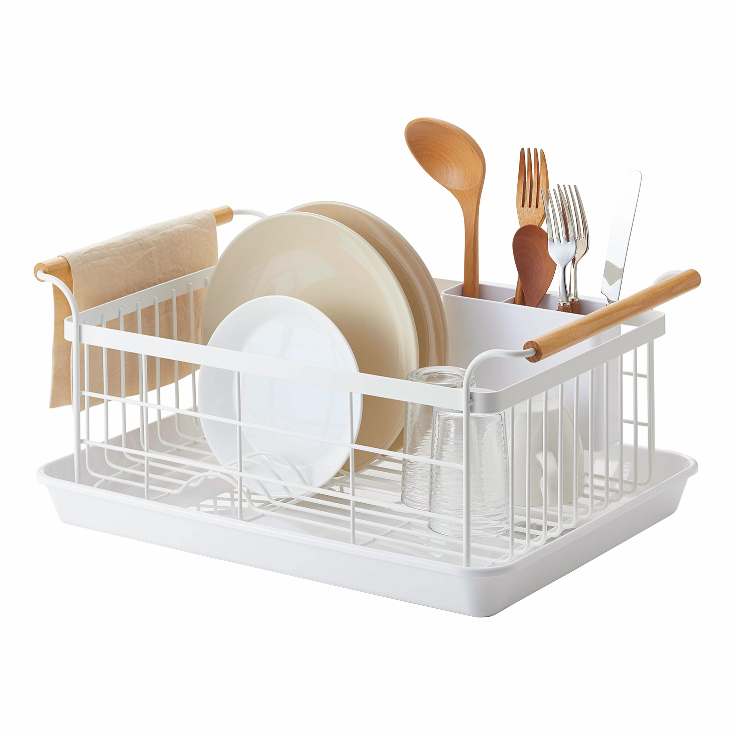Yamazaki Home Dish Rack, Steel   Wood, Supports 22 pounds, Drainer Tray, Handles, Utensil Holder, Water Resistant, No Assembly Cooking Tools & Accessories buy more save more