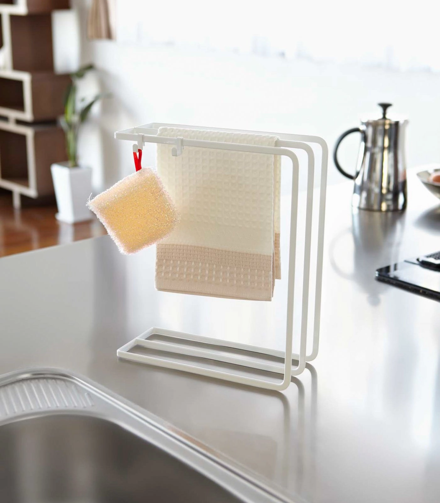 Yamazaki Home Dish Towel Hanger, Steel, Water Resistant, No Assembly