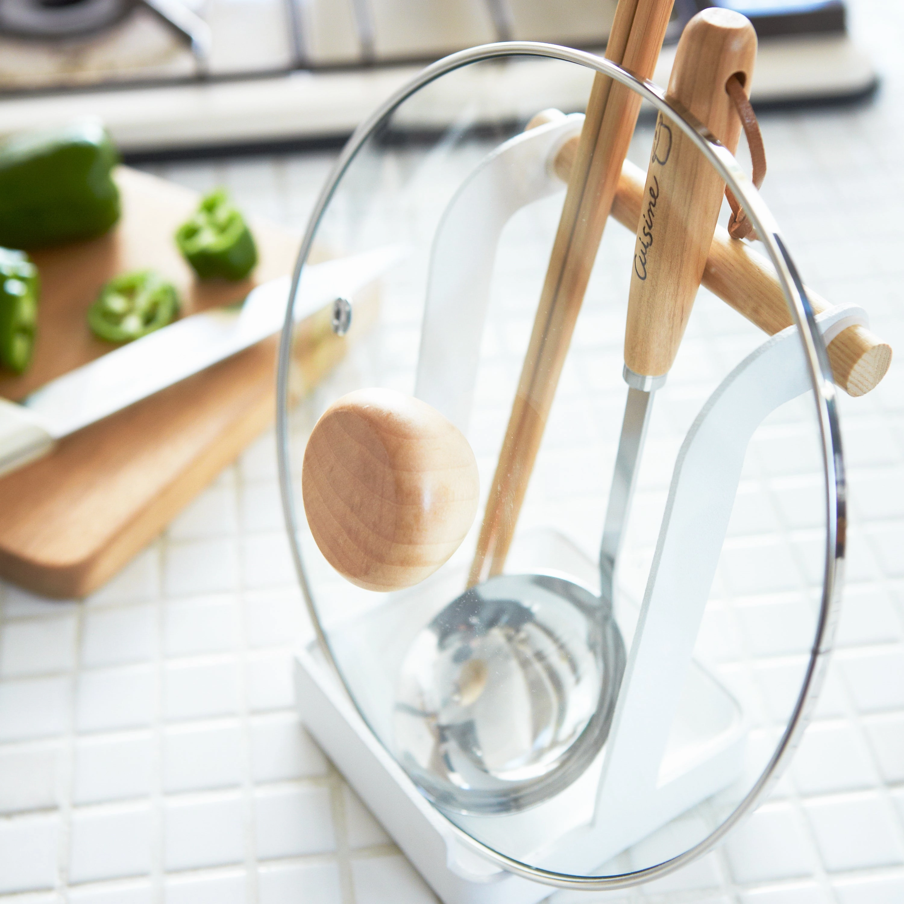 Yamazaki Home Lid and Ladle Stand, Steel   Wood, Water Resistant, No Assembly