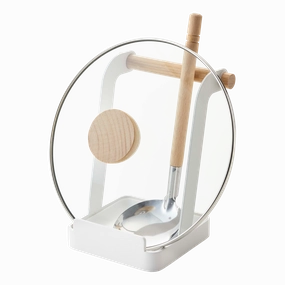 Yamazaki Home Lid and Ladle Stand, Steel   Wood, Water Resistant, No Assembly Cooking Tools & Accessories buy more save more