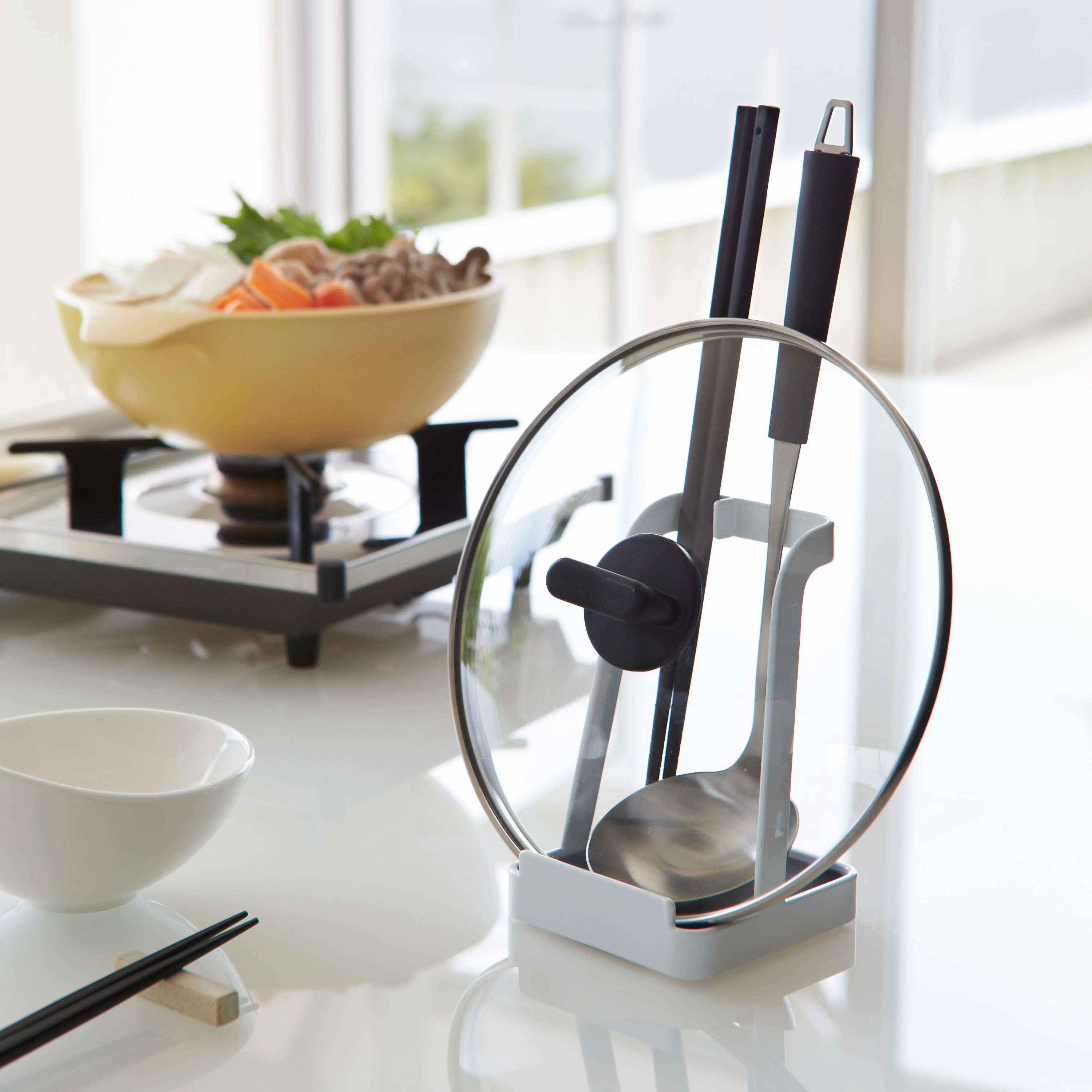 Yamazaki Home Lid and Ladle Stand, Steel, Water Resistant, No Assembly
