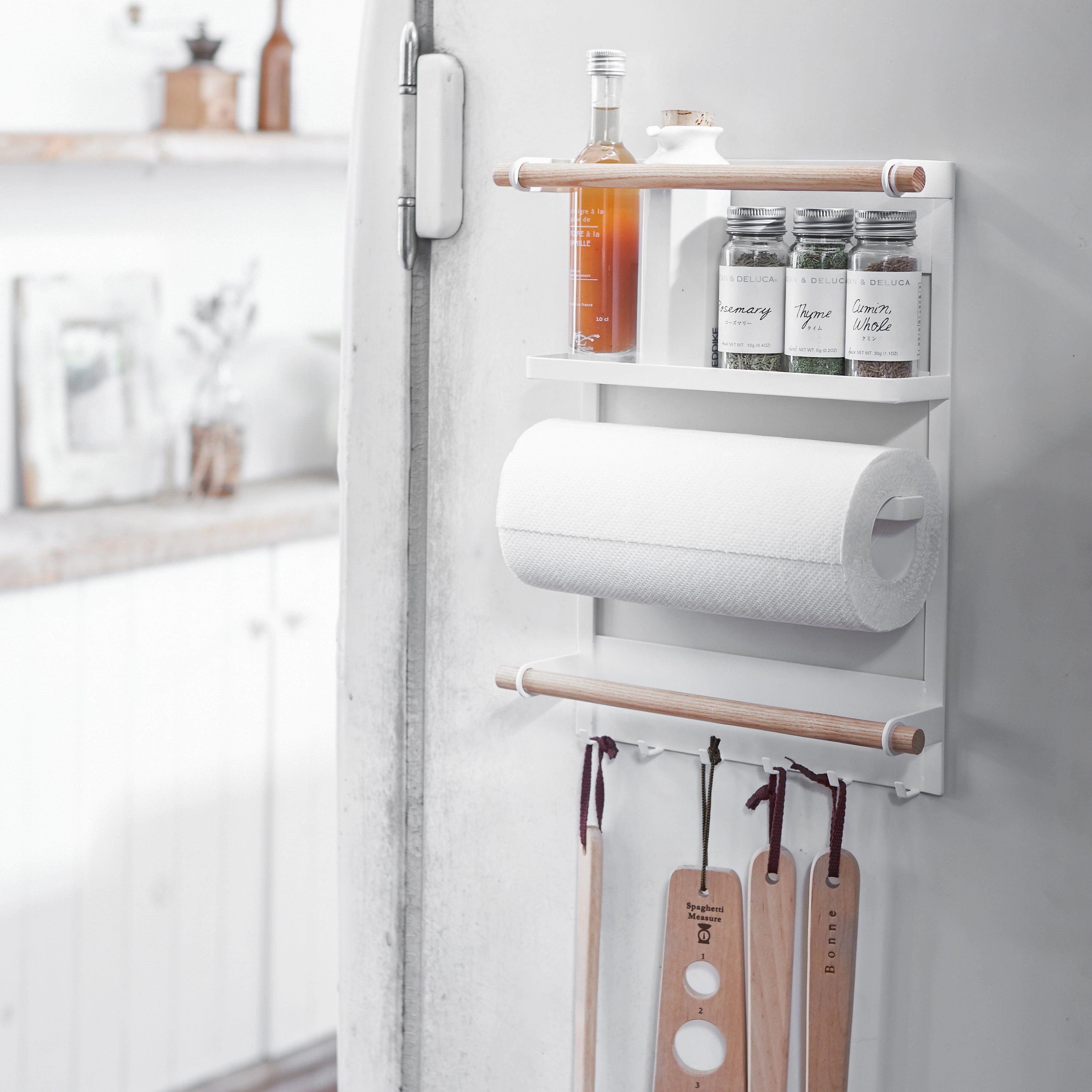 Yamazaki Home Magnetic Kitchen Organizer, Steel   Wood, Supports 8 pounds, Magnetic, No Assembly