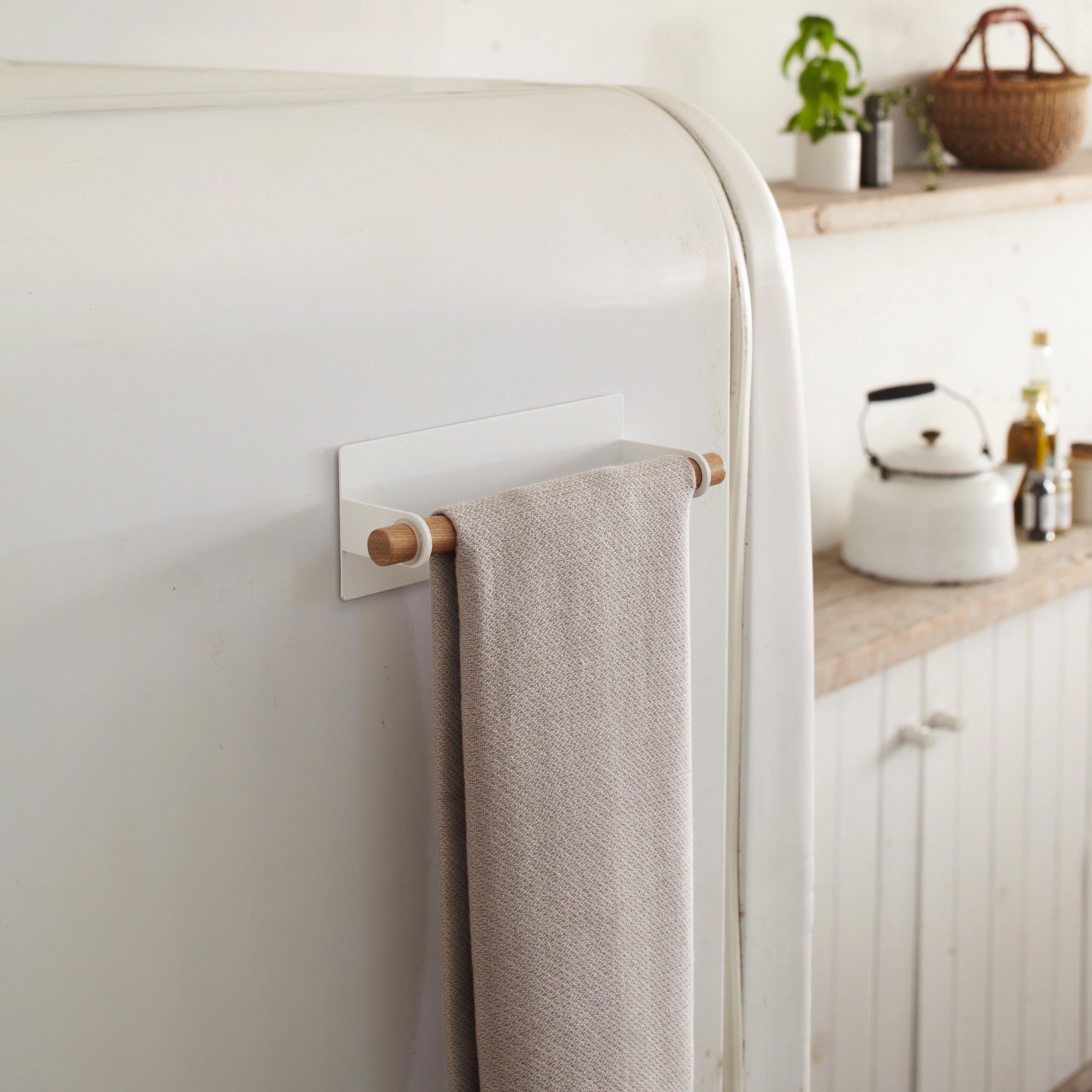 Yamazaki Home Magnetic Kitchen Towel Hanger - Two Sizes, Steel   Wood, Dish Towel, Supports 1.1 pounds, Magnetic, No Assembly