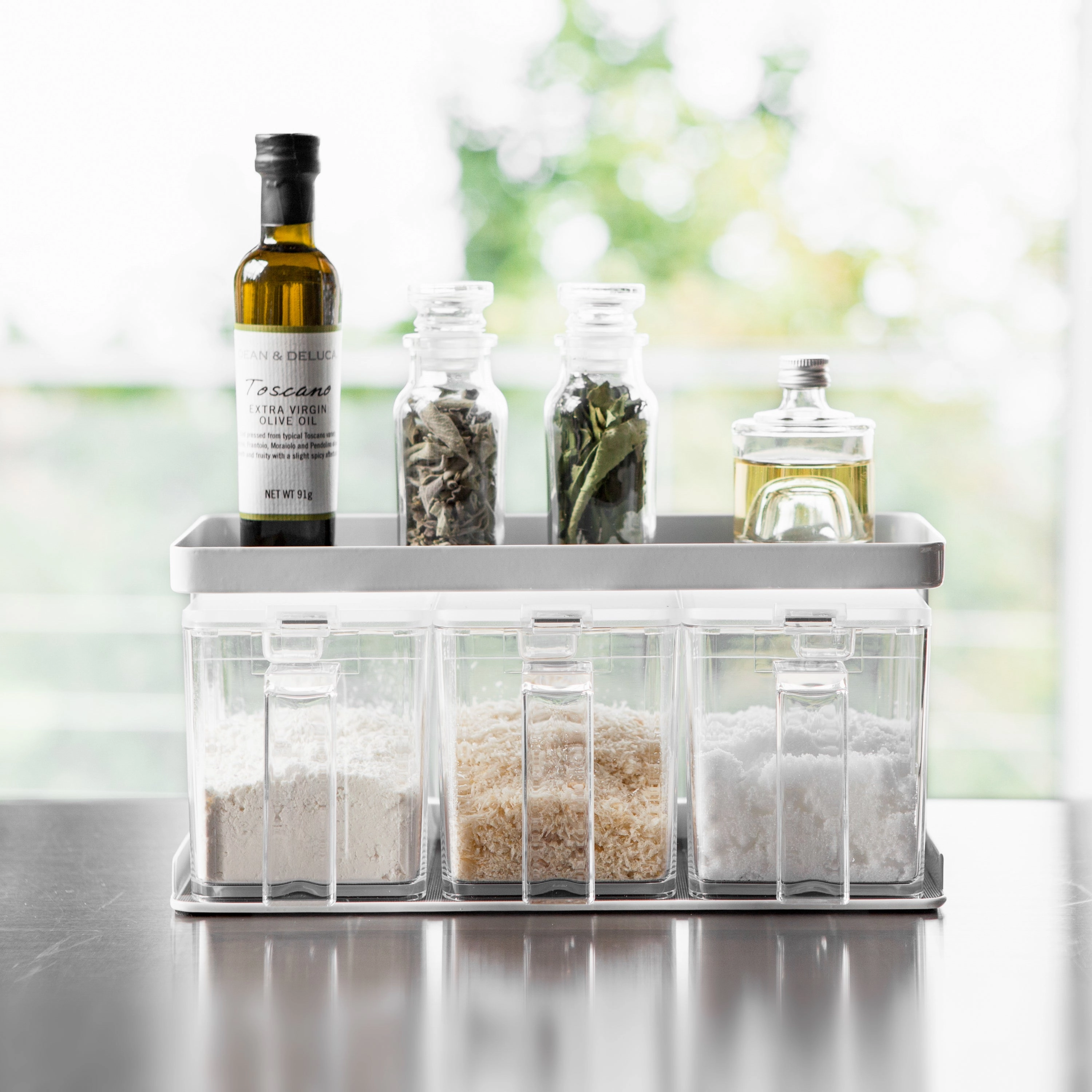 Yamazaki Home Pantry Organizer - Triple, Steel   Plastic, 8.25 cups, 1.95 liters, Handles, No Assembly