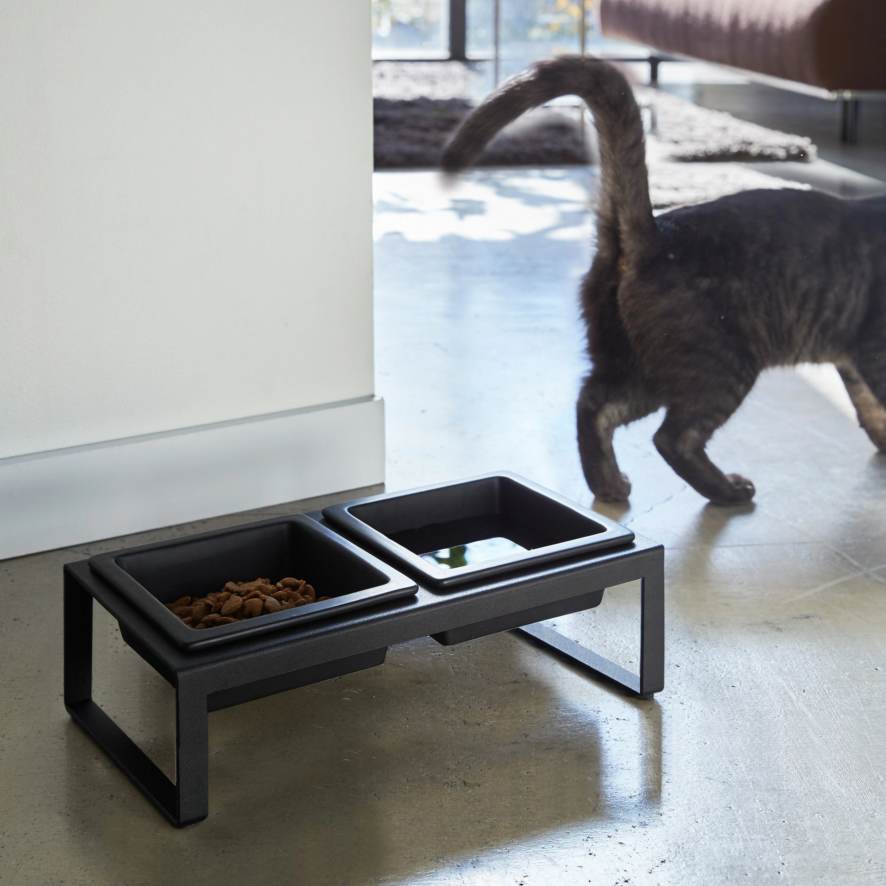 Yamazaki Home Pet Food Bowl - Two Styles, Steel   Ceramic, Tall, 1.25 cups, 300 milliliters per bowl, No Assembly