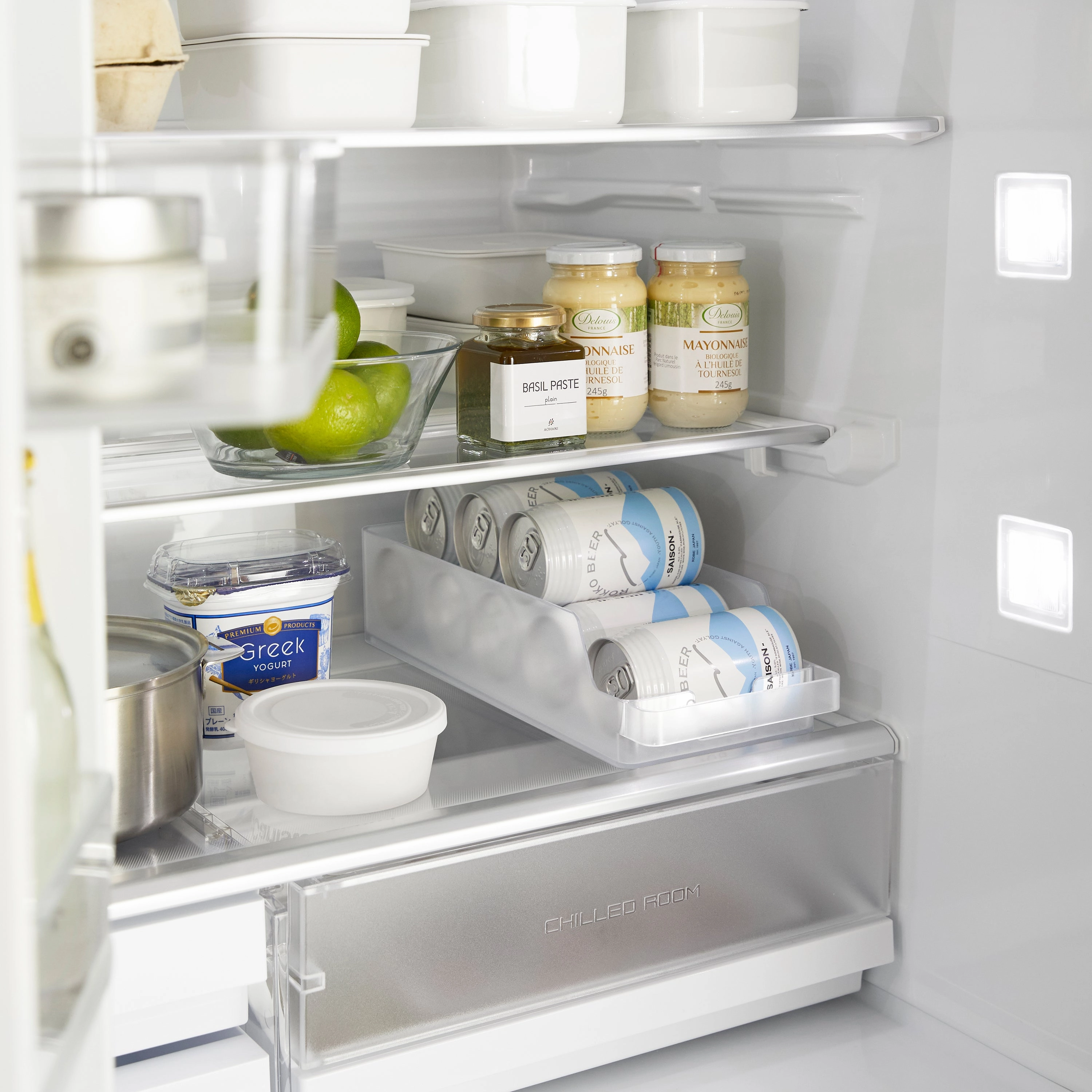 Yamazaki Home Refrigerator Organizer Bin - Three Styles, ABS Plastic, Cans, Handle, Divider, No Assembly
