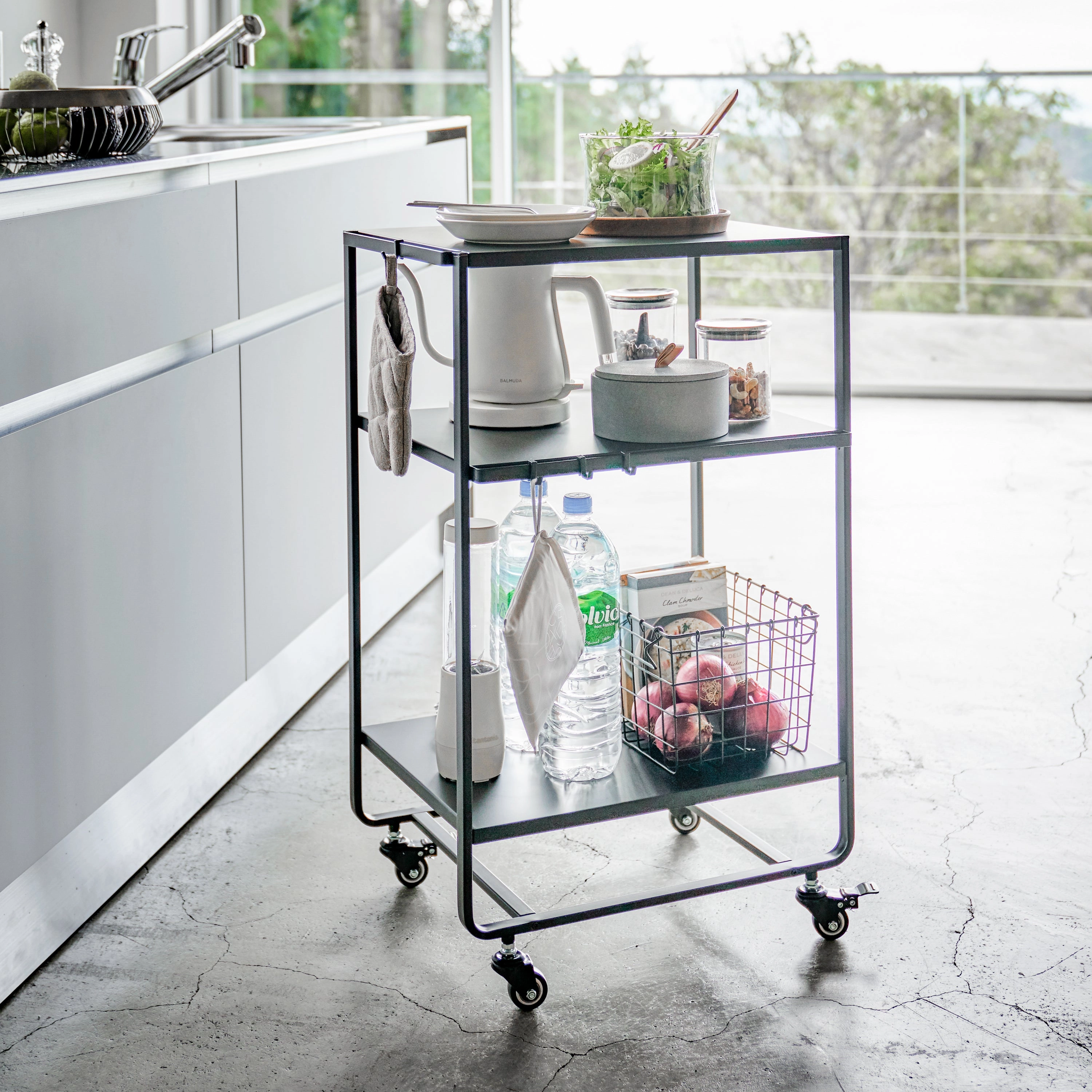 Yamazaki Home Rolling Utility Cart, Steel, Wheels