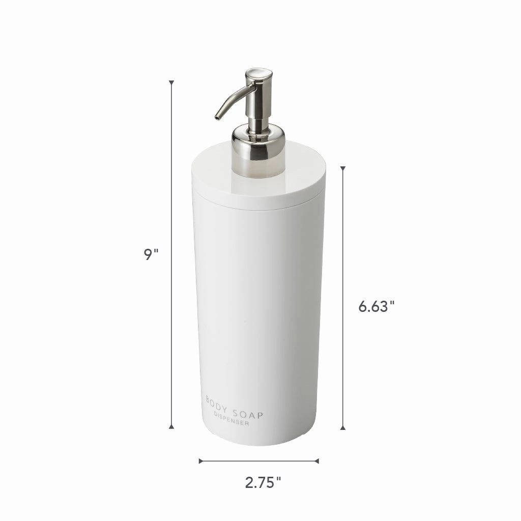 Yamazaki Home Round Shower Dispenser - Three Styles, ABS Plastic, Body Soap, 16.9 fluid oz., 500 ml, Airtight, Sloped Interior, No Assembly