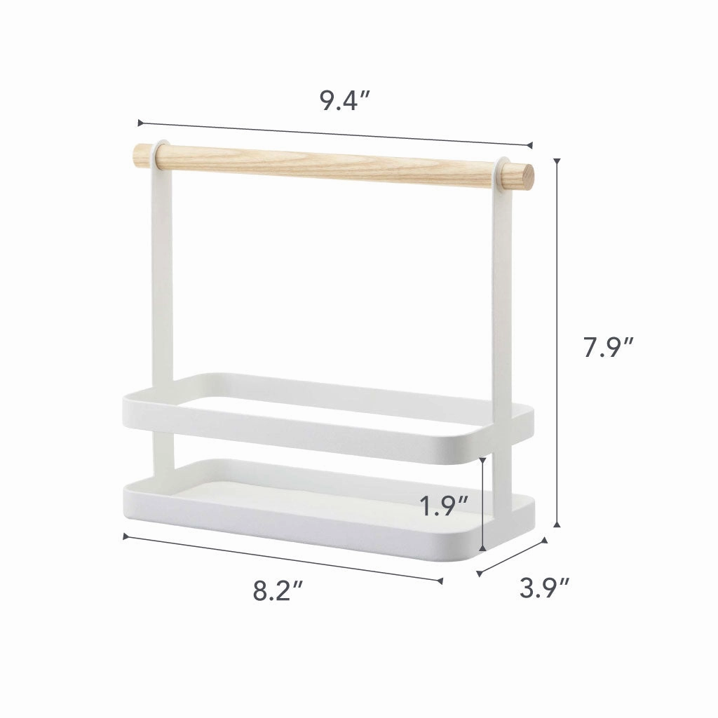 Yamazaki Home Tabletop Storage Caddy, Steel   Wood, Supports 4.4 pounds, Handles, No Assembly