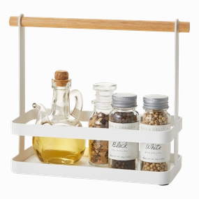 Yamazaki Home Tabletop Storage Caddy, Steel   Wood, Supports 4.4 pounds, Handles, No Assembly Cooking Tools & Accessories buy more save more
