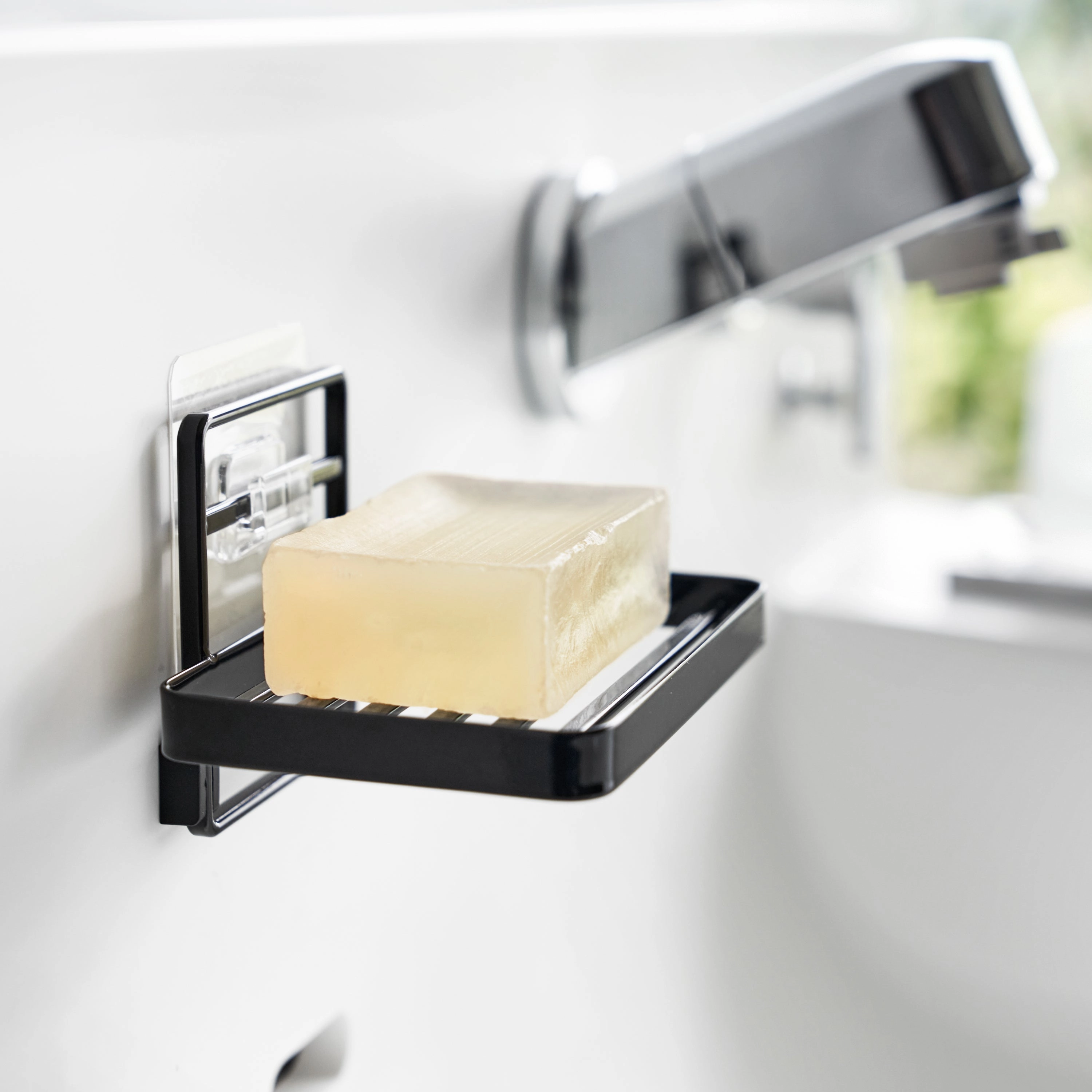 Yamazaki Home Traceless Adhesive Soap Tray, Steel, Supports 1.1 pounds, Adhesive