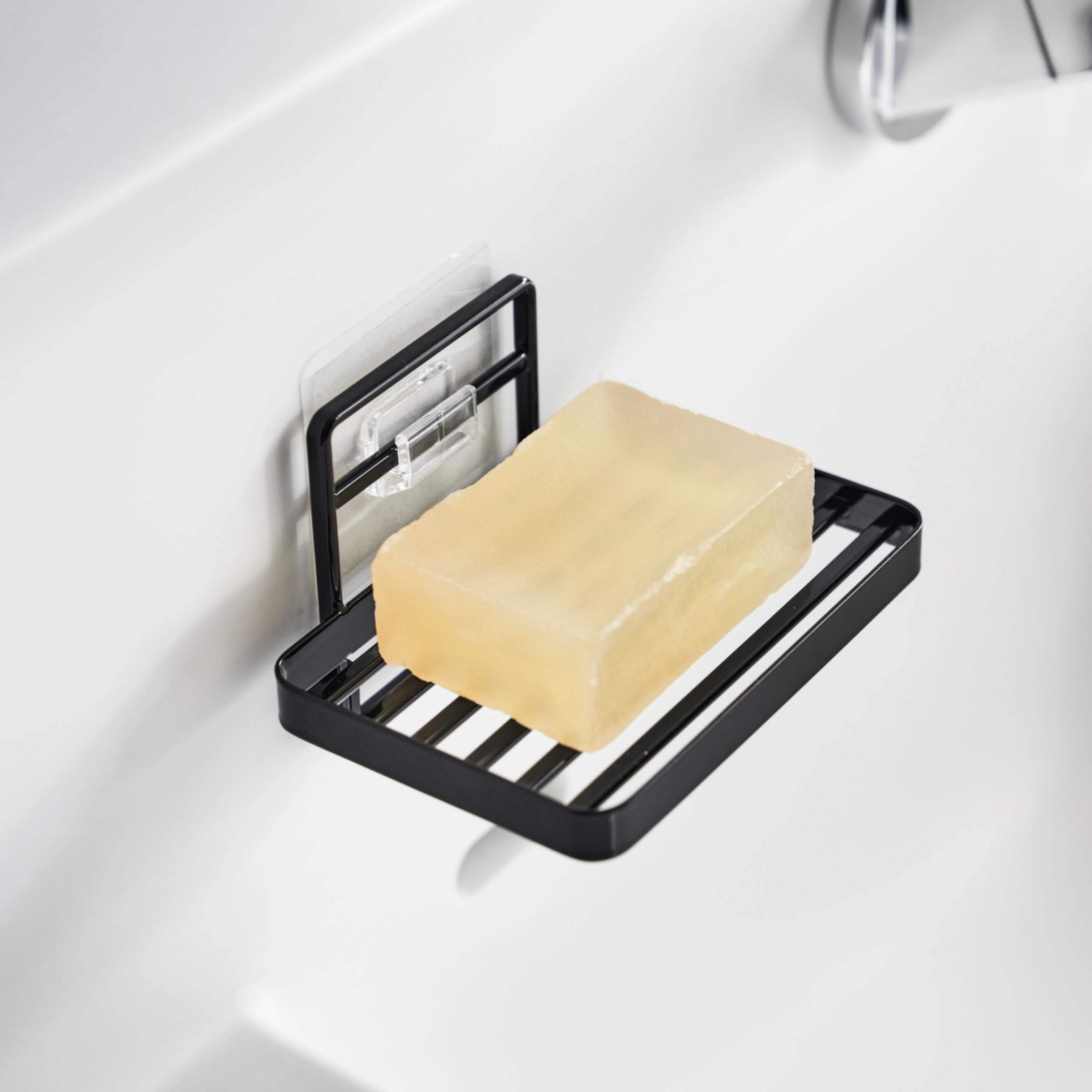 Yamazaki Home Traceless Adhesive Soap Tray, Steel, Supports 1.1 pounds, Adhesive